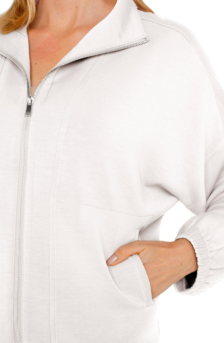 ZIP UP FUNNEL NECK JACKET - WHITE CLOUD