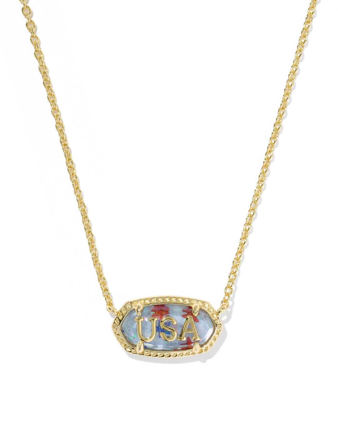 KENDRA SCOTT ELISA USA SHORT PENDANT NECKLACE - GOLD RED WHITE BLUE STAR ILLUSION