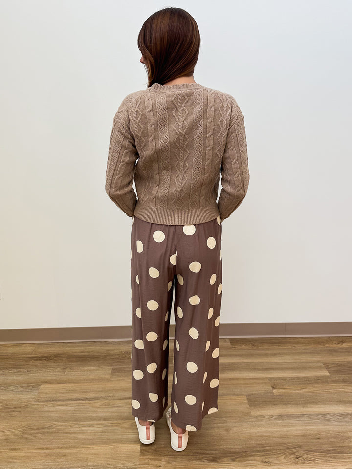 LONG SLEEVE BUTTON FRONT CABLE CARDIGAN - MOCHA