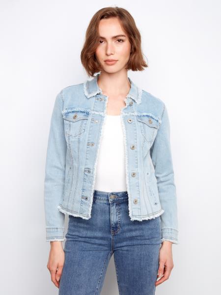 FRINGE EDGES STRETCH DENIM JACKET - BLEACH BLUE