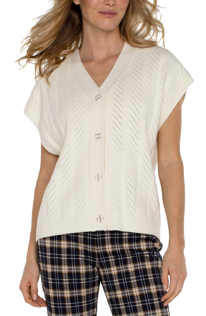 SLEEVELESS CARDI BUTTON FRONT SWEATER VEST - CREAM