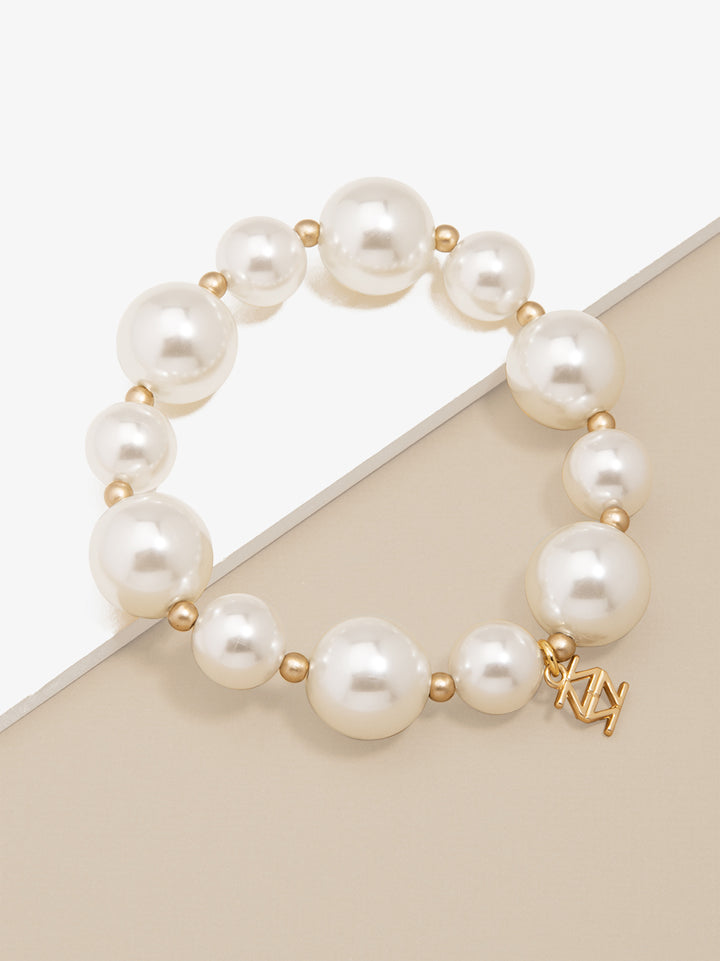 MIXED PEARL STRETCH BRACELET - GLD