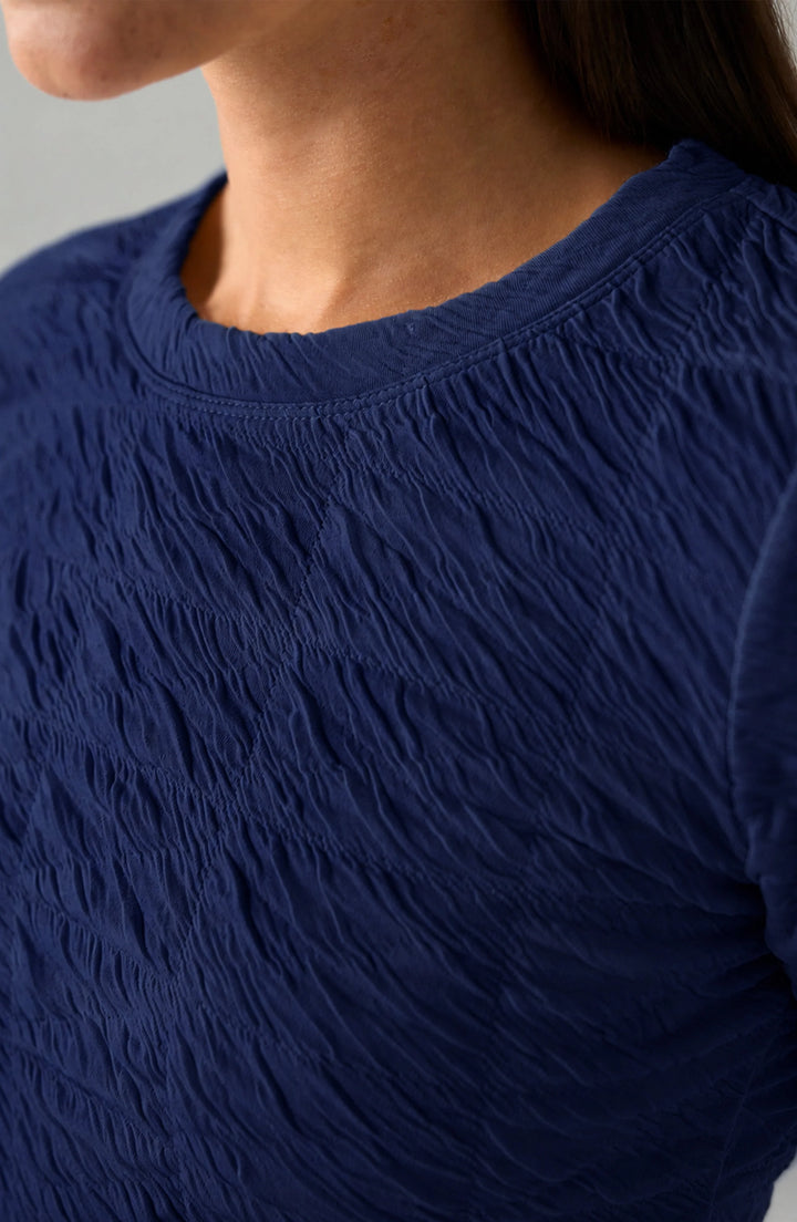 LONG FLARE SLEEVE CREW NECK TOP - NAVY