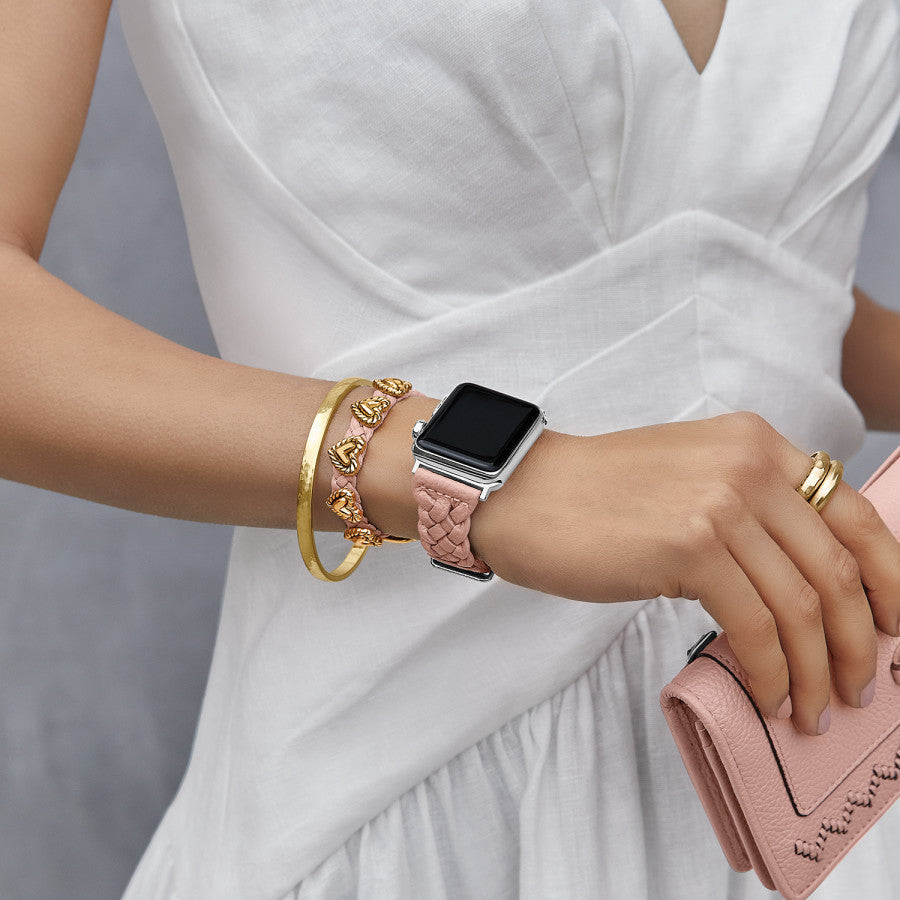 SUTTON BRAIDED LEATHER APPLE WATCH BAND - PINK SAND -