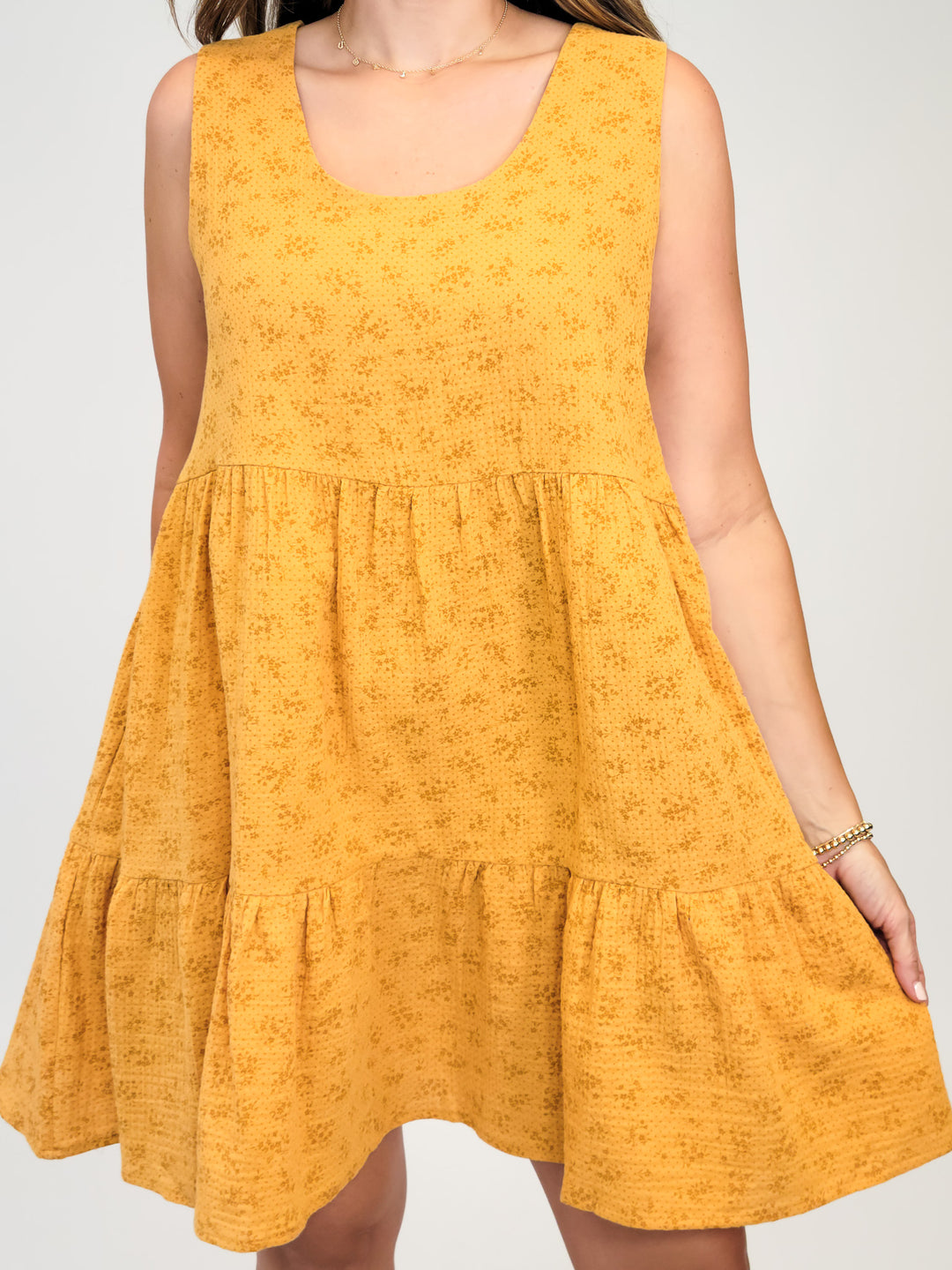 COTTON GAUZE DITSY FLORAL SLEEVELESS DRESS - MANGO