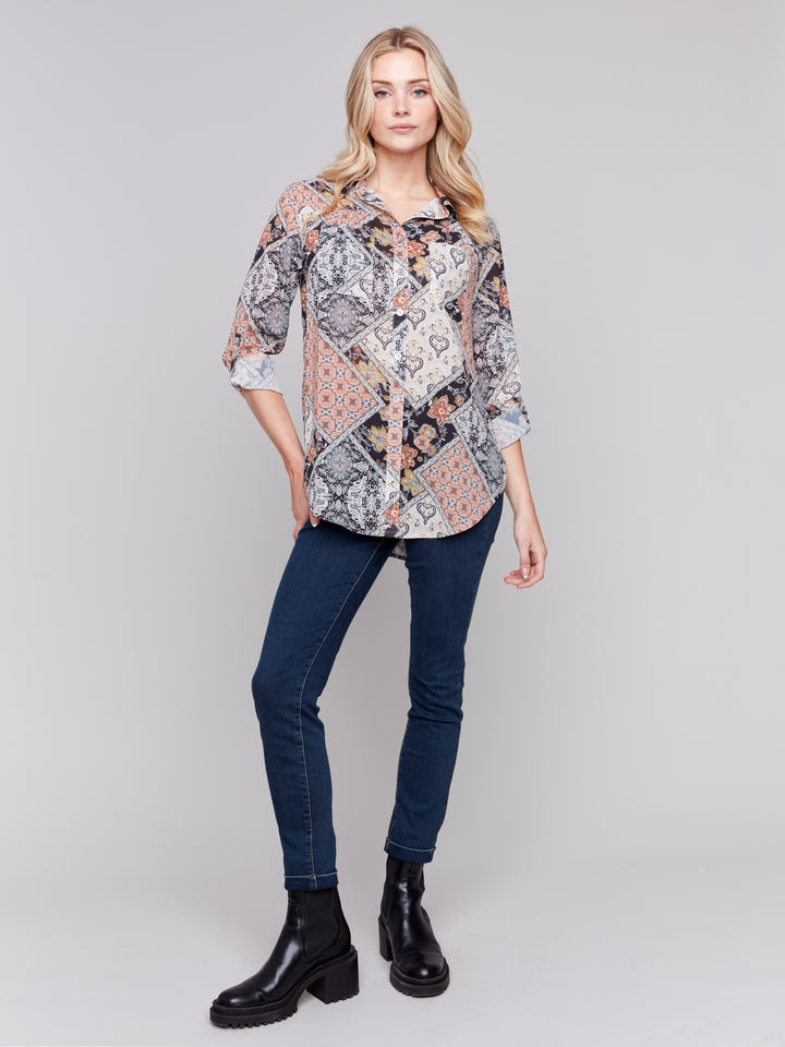 BUTTON FRONT BLOUSE - PAISLEY