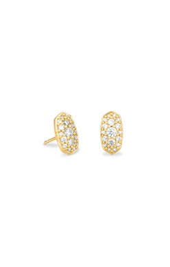 GRAYSON CRYSTAL STUD EARRINGS - GOLD METAL WHITE CZ