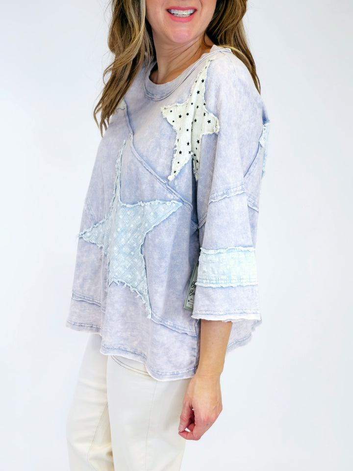 WASHED STAR PATCH TOP - BLUE