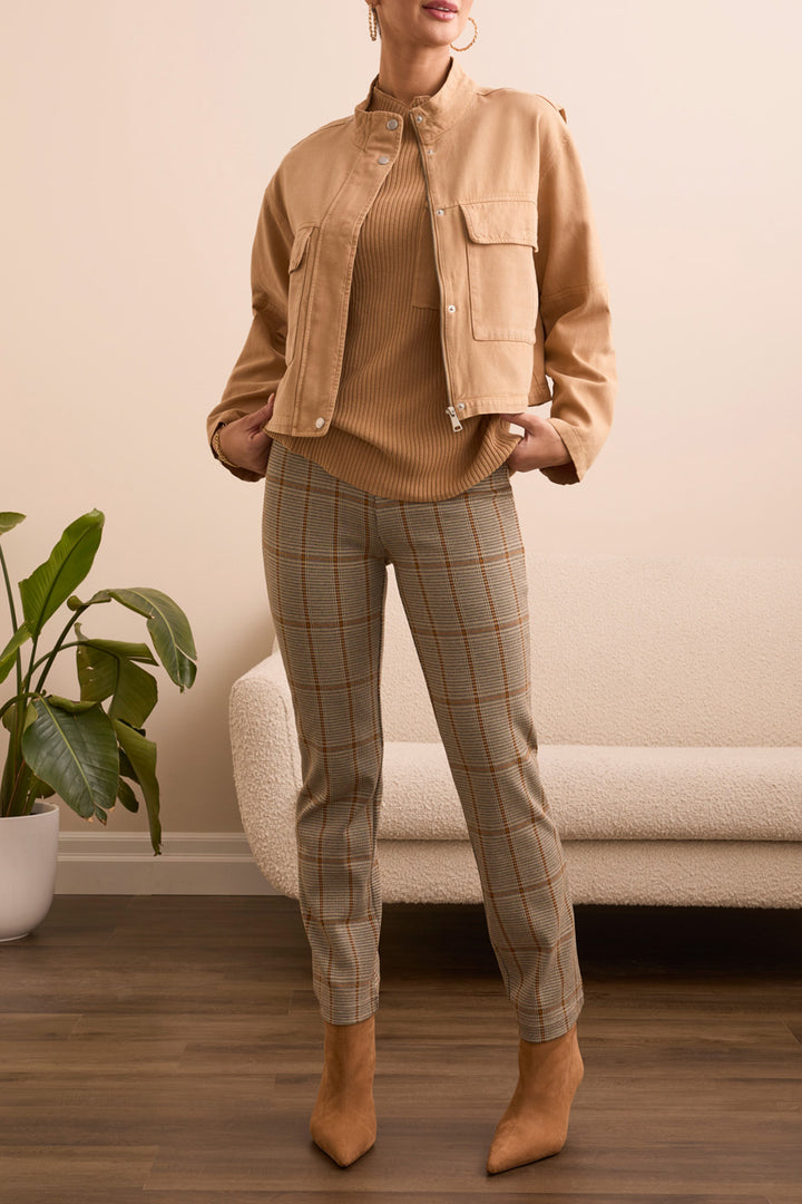 LONG SLEEVE FRONT JACKET W/DOUBLE POCKETS - ICE LATTE