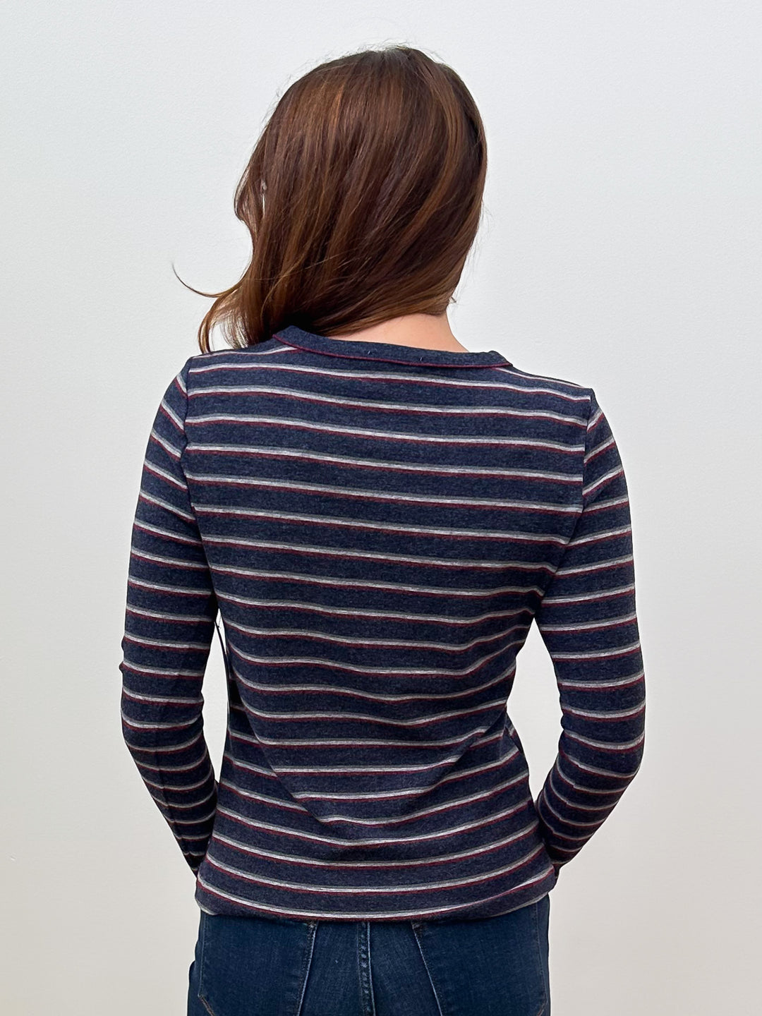 LONG SLEEVE BASIC STRIPED TOP - NAVY