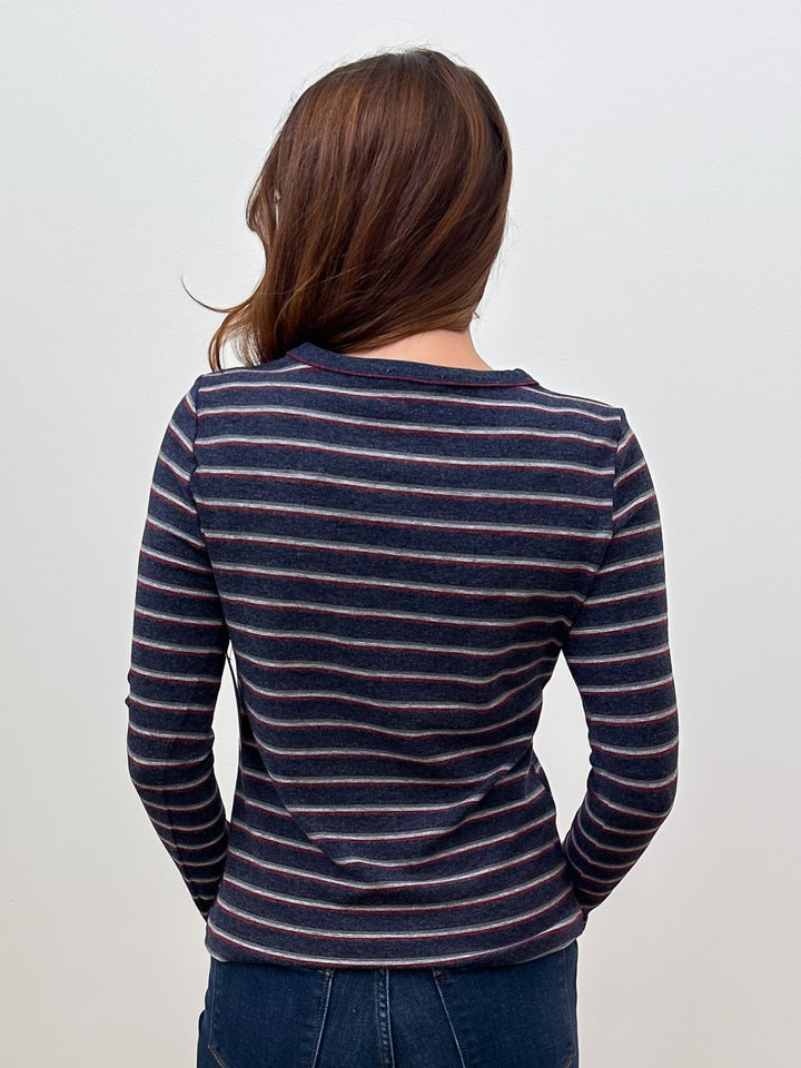 LONG SLEEVE BASIC STRIPED TOP - NAVY