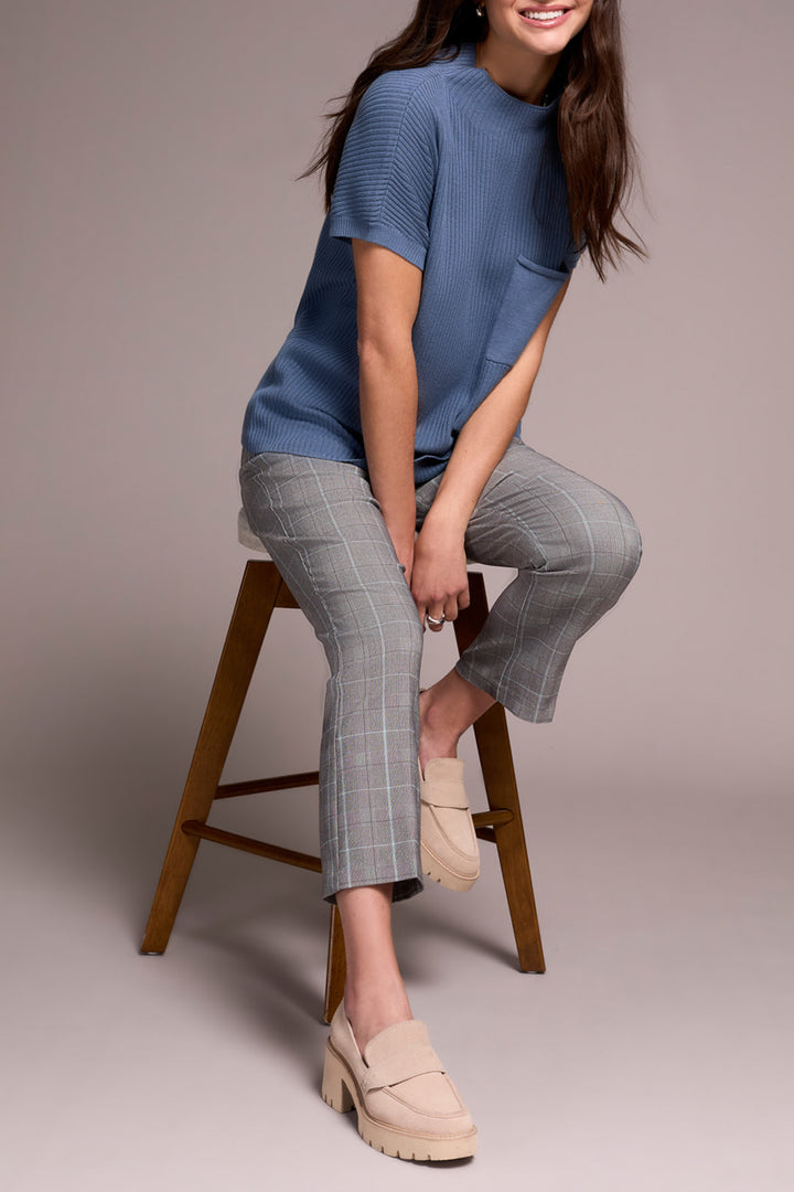 SHORT SLEEVE DOLMAN SWEATER W/POCKET - SLATE BLUE