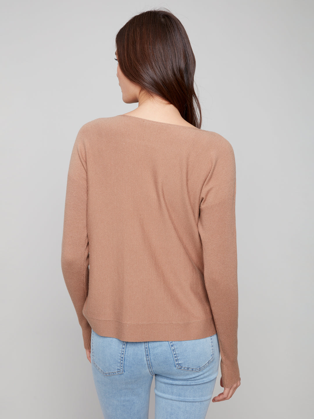 BOAT NECK SWEATER WITH SIDE BUTTONS - TRUFFLE