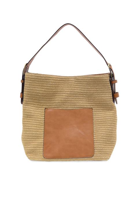 STRAW TOP ZIP HOBO BAG - NATURAL