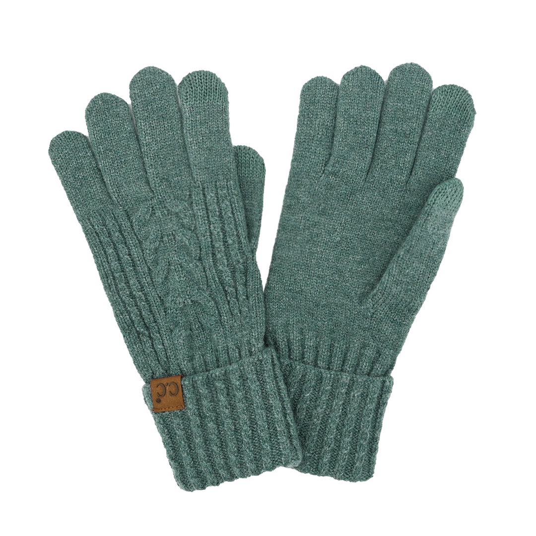 CABLE KNIT GLOVES, FOREST GREEN