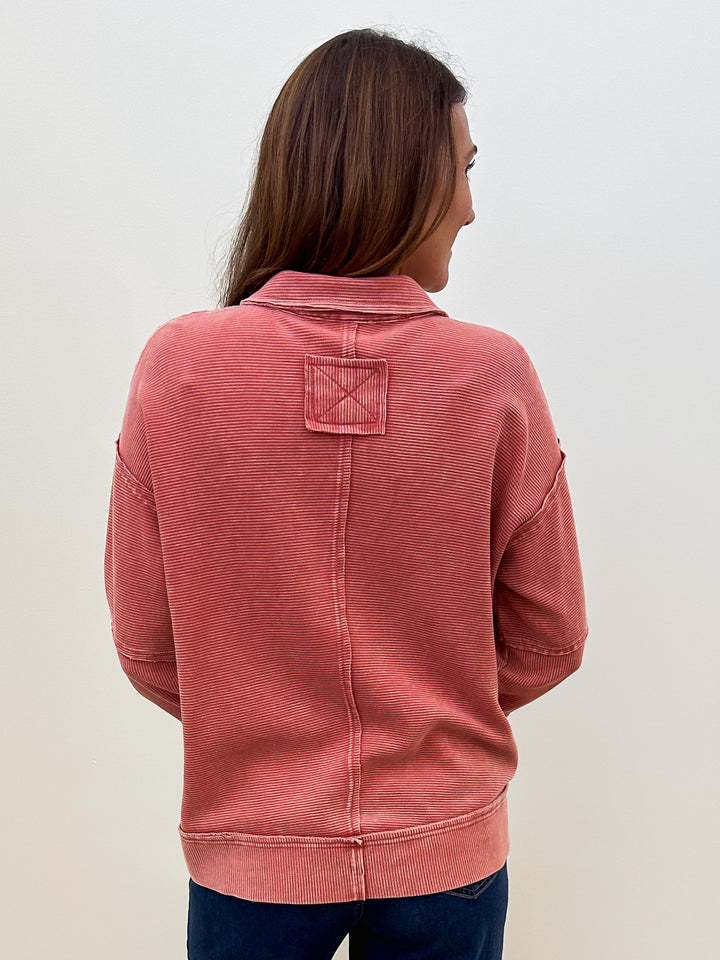 LONG SLEEVE TEXTURED THERMAL PULLOVER - BOHO RED