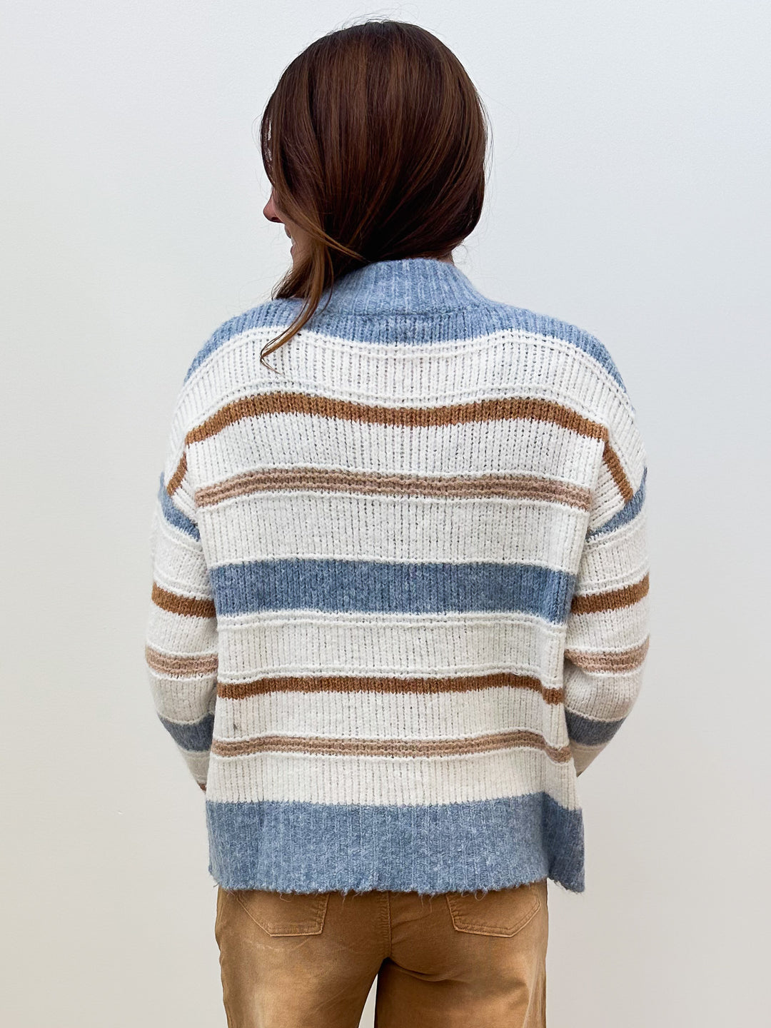 MULTI COLOR STRIPED KNIT SWEATER - KHAKI BLUE