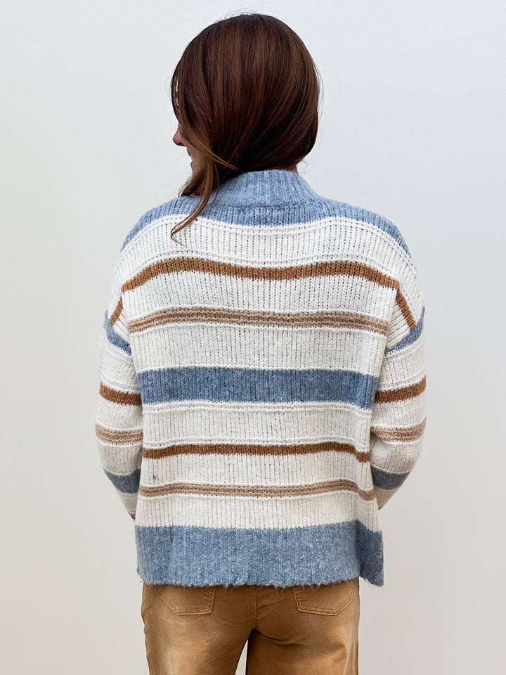 MULTI COLOR STRIPED KNIT SWEATER - KHAKI BLUE