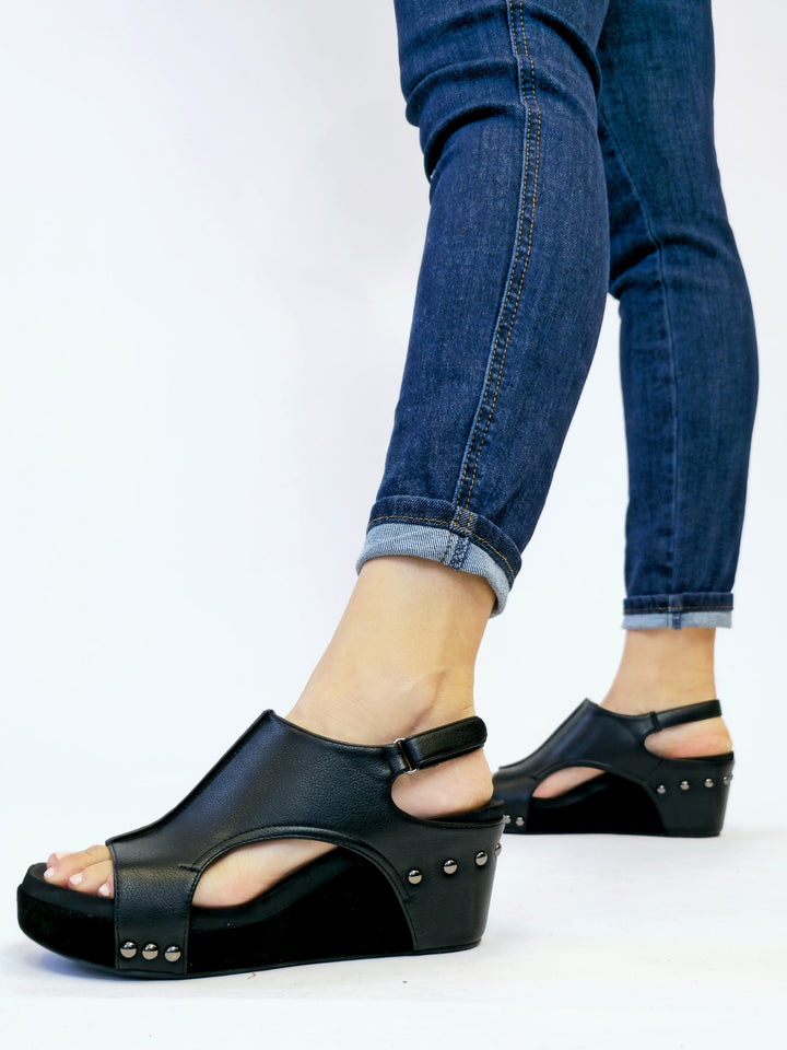 CORKY'S CARLEY WEDGE SANDAL - BLACK COMBO W/SUEDE HEEL