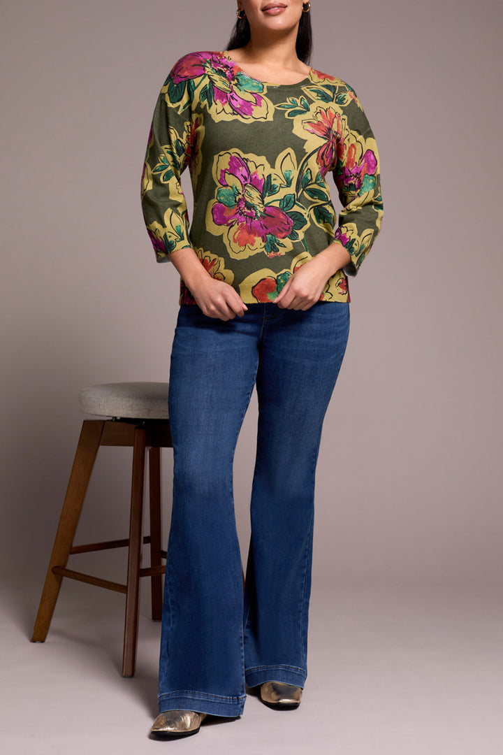 SOFT YARN 3/4 SLEEVE CREW NECK SWEATER - CHIVE