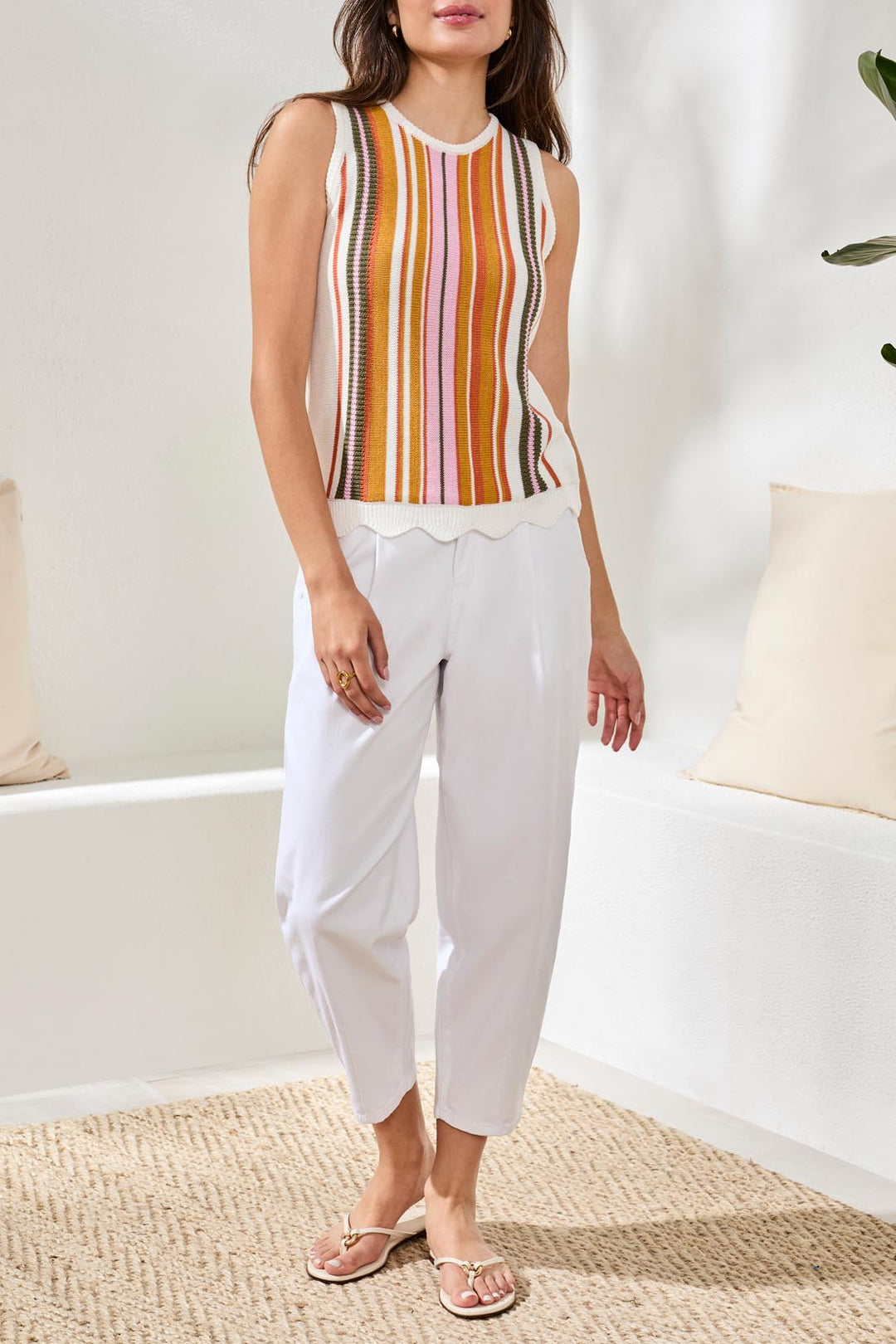 CREW NECK SLEEVELESS SWEATER - EGGSHELL MULTI