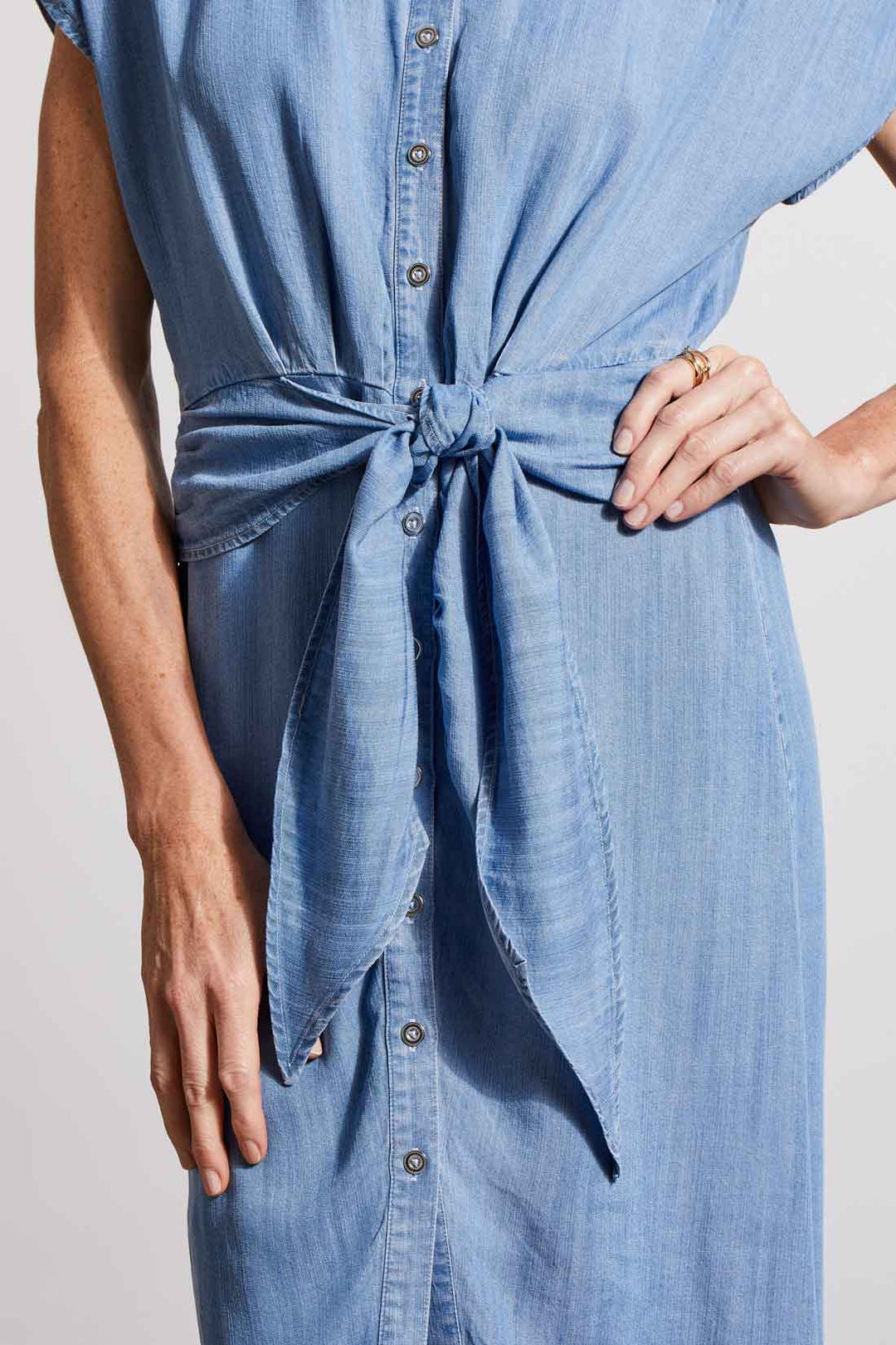 SHIRT DRESS W/FRONT WRAP DETAIL - TIDE BLUE