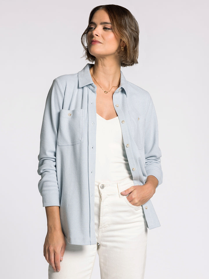 LONG SLEEVE COLLARED BUTTON UP LEWIS SHIRT - LIGHT BLUE STRIPE