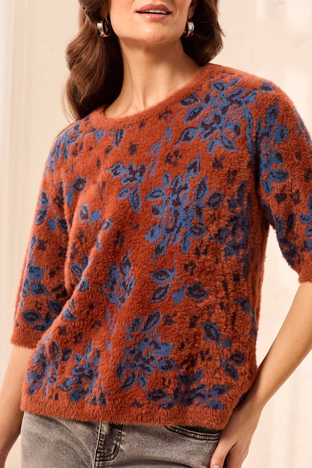 ELBOW SLEEVE CREW NECK SWEATER - MAPLE