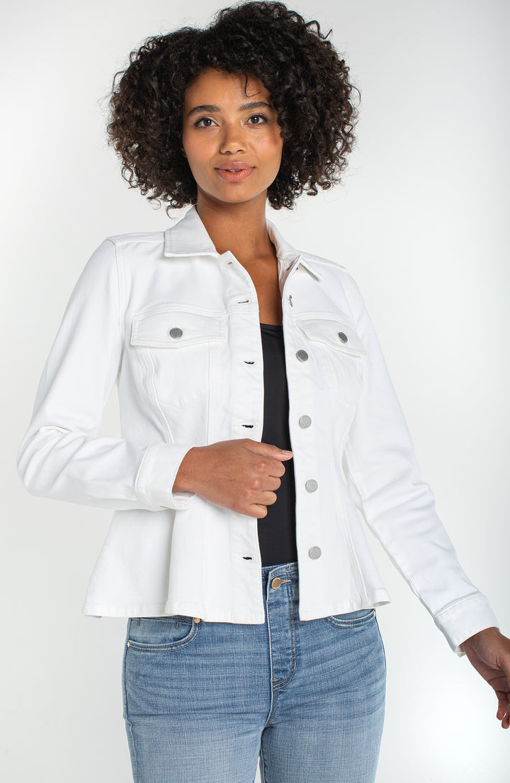 FIT AND FLARE TRUCKER JACKET - BRIGHT WHITE