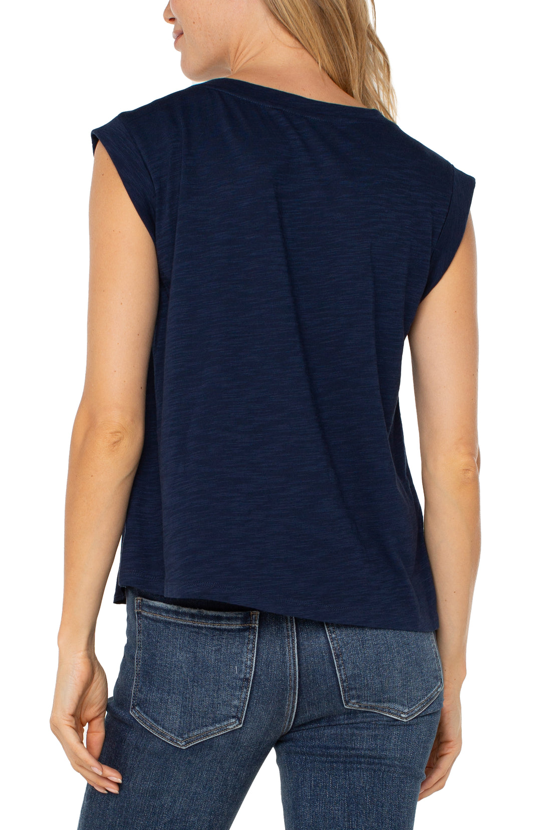 SLEEVELESS WOVEN KNIT TOP - DARK NAVY