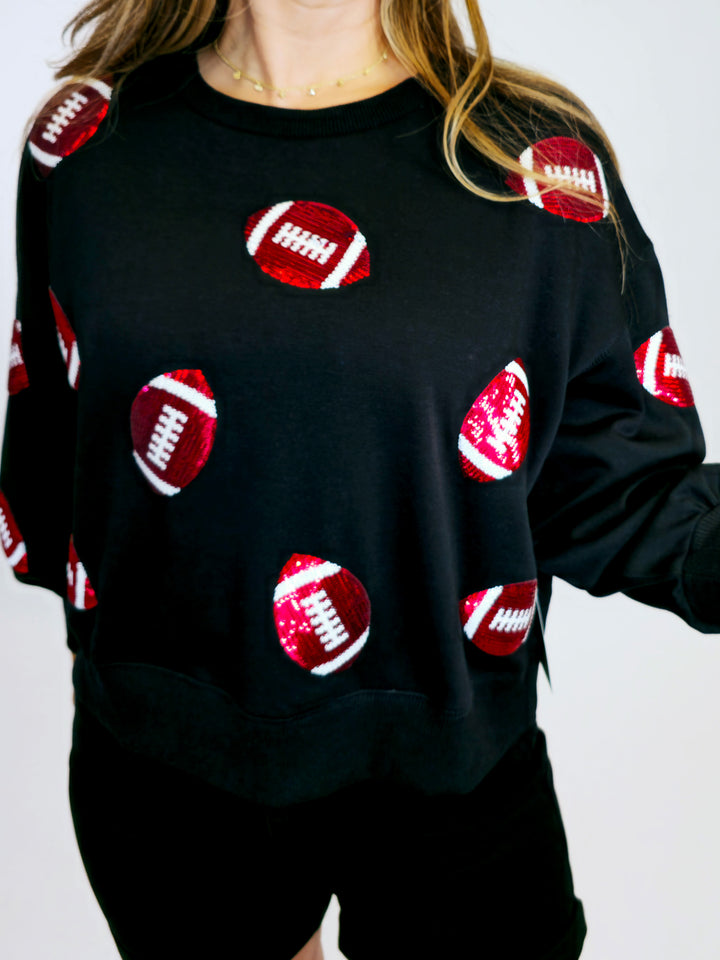 SEQUIN FOOTBALL SWEATSHIRT - BLACK