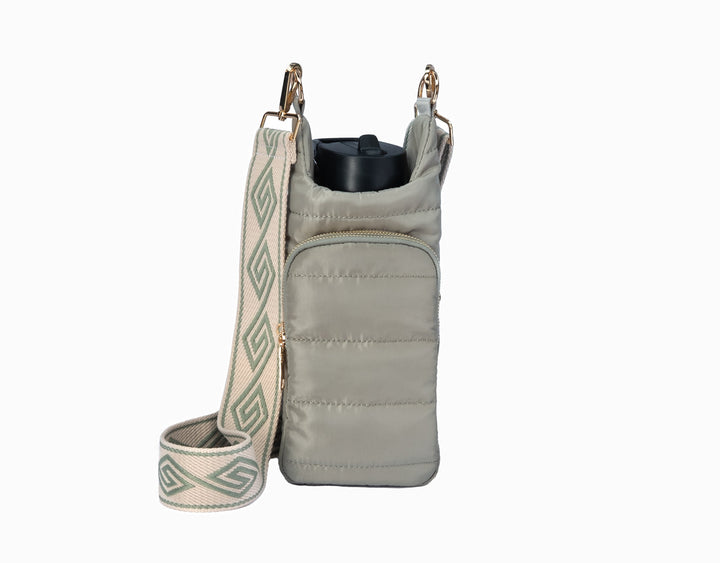 CROSSBODY HYDROBAG W/ ADJUSTABLE TAN & GREEN STRAP - SAGE GREEN