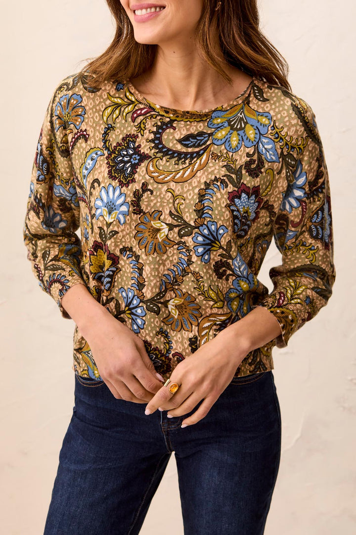 THREE QUARTER SLEEVE SOFT YARN CREWNECK SWEATER - ALOE