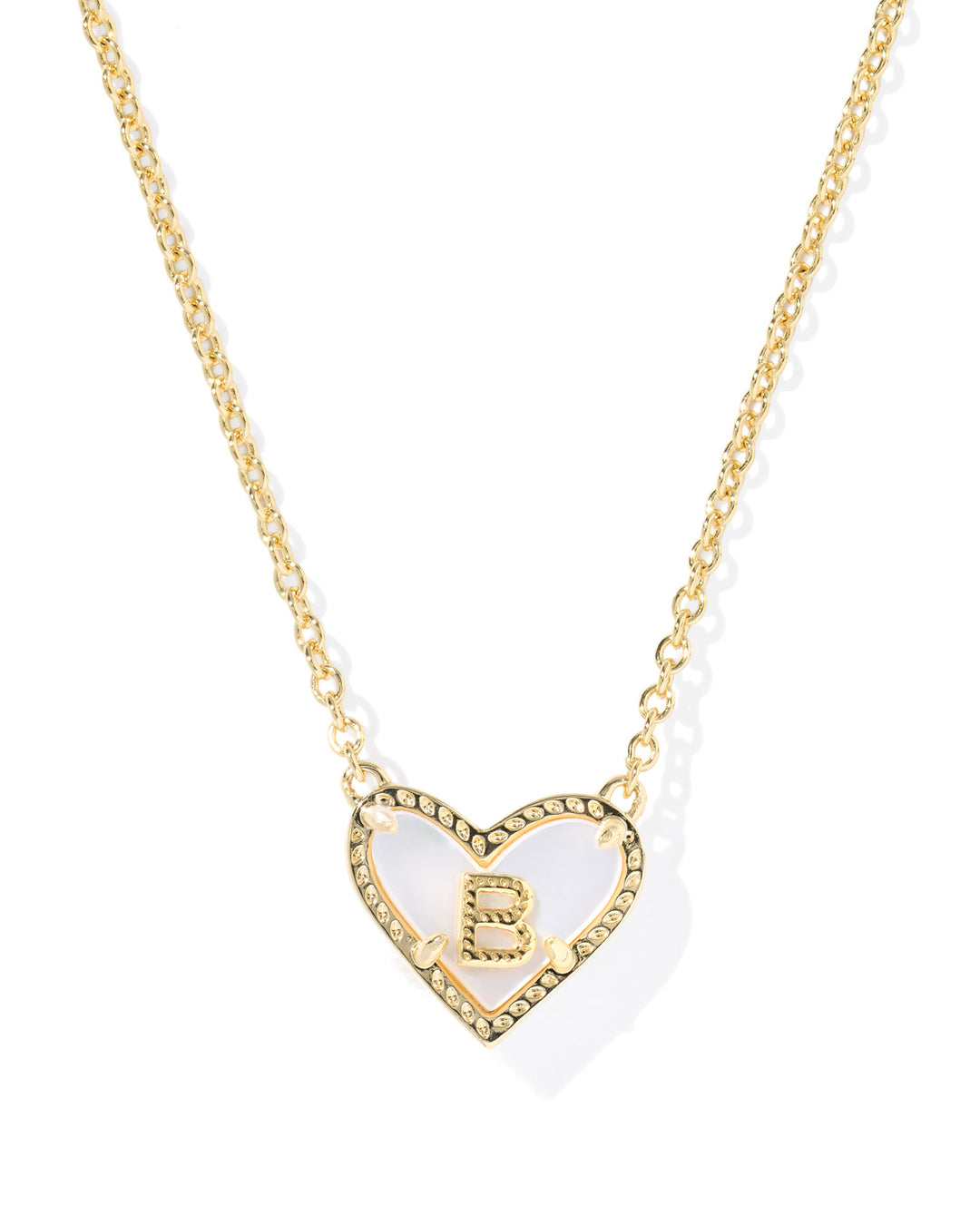 KENDRA SCOTT HEART LETTER B SHORT PENDANT NECKLACE GOLD IVORY
