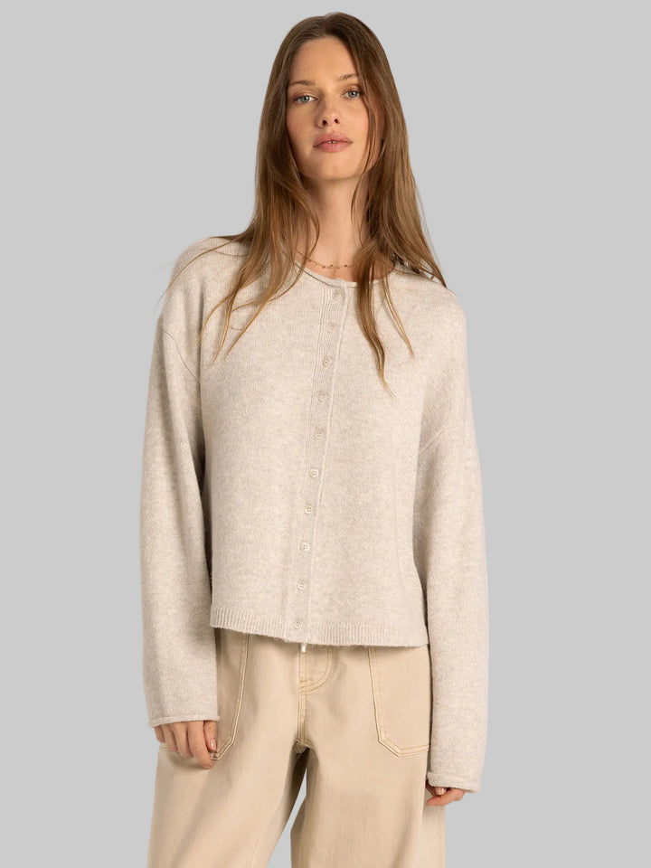 LONG SLEEVE DOVER CARDIGAN - HEATHER STONE