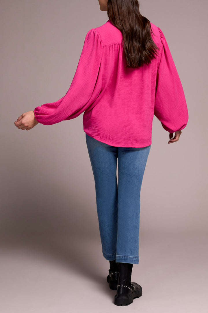 LONG SLEEVE BLOUSE W/FOLDED HEM - CHERRY PINK