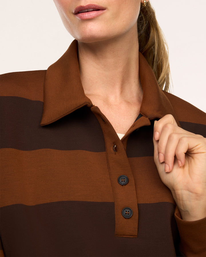 SPANX AIRESSENTIALS RUGBY SHIRT - STRIPED BROWN