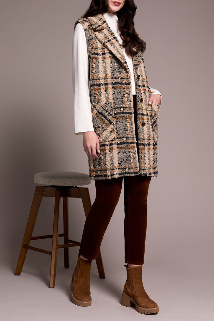 WIDE NOTCH COLLAR BUTTON FRONT VEST - SANDSTONE