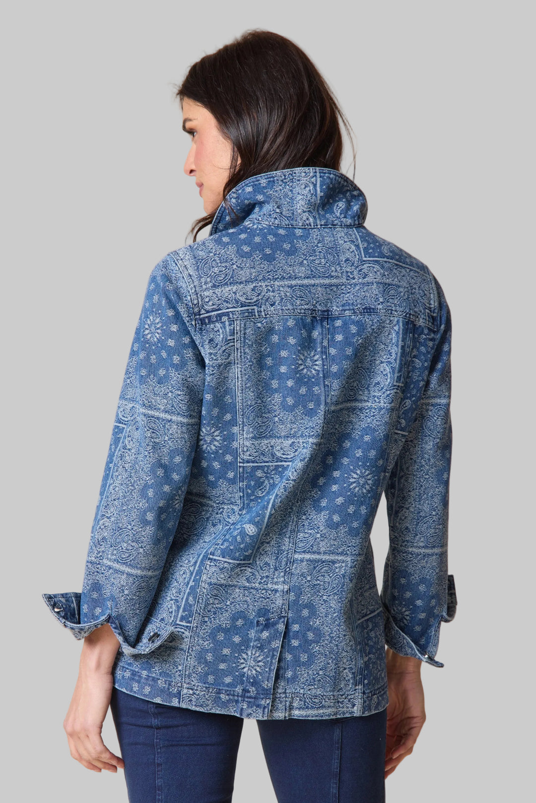 PAISLEY JACQUARD BOYFRIEND JACKET - INDIGO