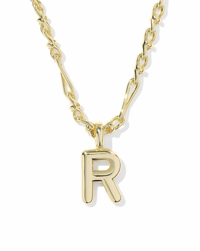 KENDRA SCOTT BUBBLE LETTER R SHORT PENDANT NECKLACE - GOLD