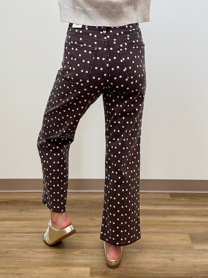 JBD HR VINTAGE STRAIGHT JEANS 28" INSEAM - BROWN POLKA DOT
