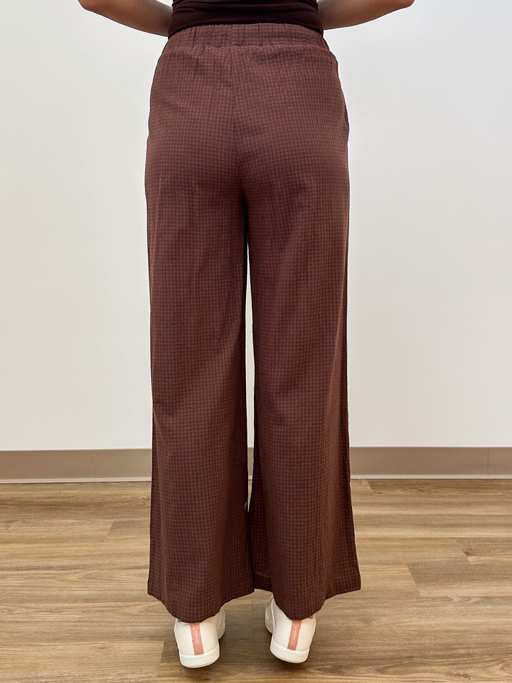 SUBTLE GINGHAM WIDE LEG PANTS - RUST