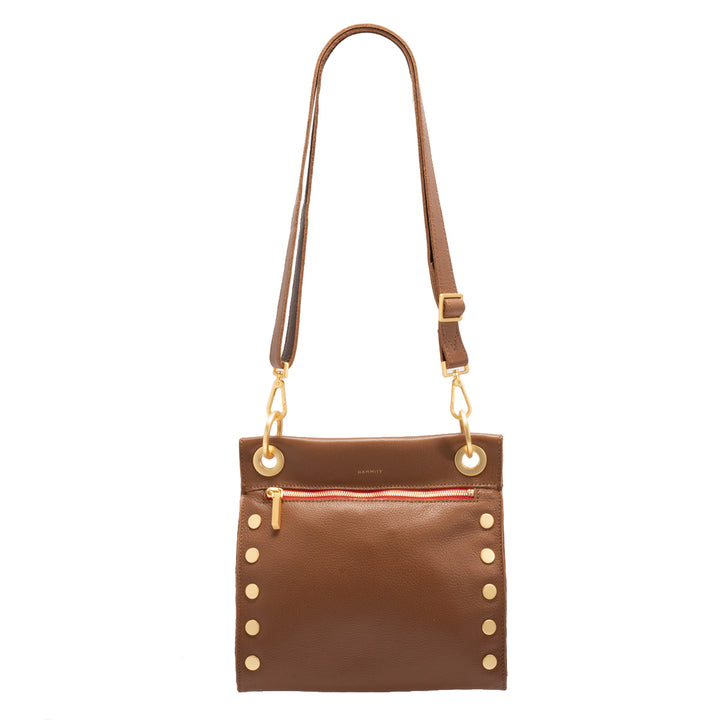 HAMMITT TONY MEDIUM CROSSBODY BAG - MAHOGANY PEBBLE/BRUSHED GOLD RED ZIP