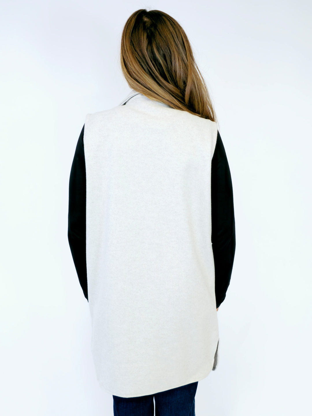 BRUSHED URBAN LONG SHACKET VEST - IVORY