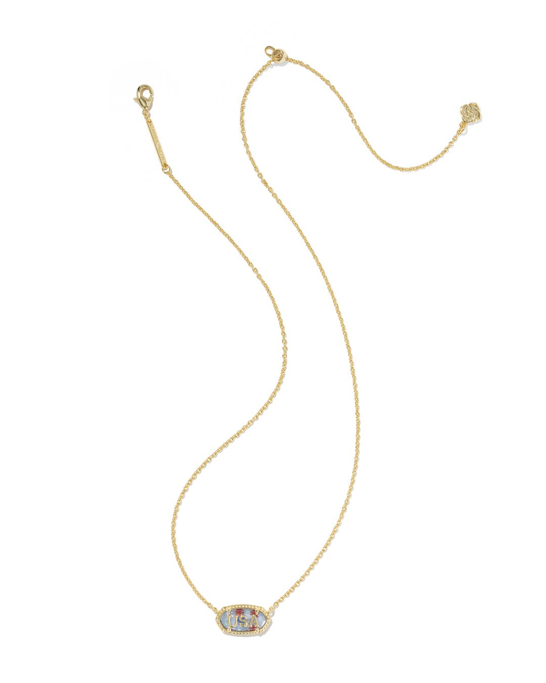 KENDRA SCOTT ELISA USA SHORT PENDANT NECKLACE - GOLD RED WHITE BLUE STAR ILLUSION