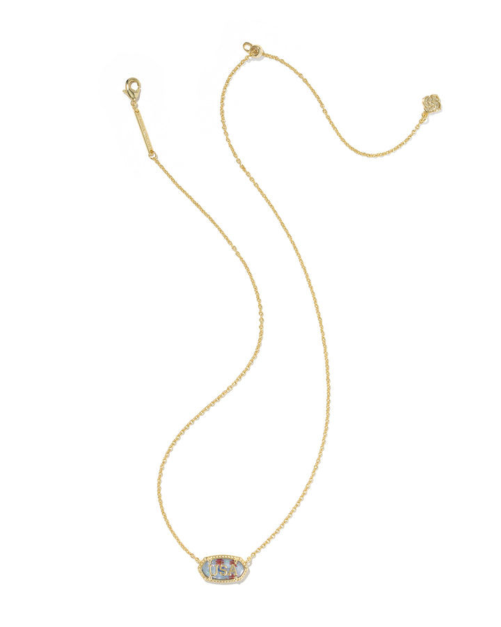 KENDRA SCOTT ELISA USA SHORT PENDANT NECKLACE - GOLD RED WHITE BLUE STAR ILLUSION