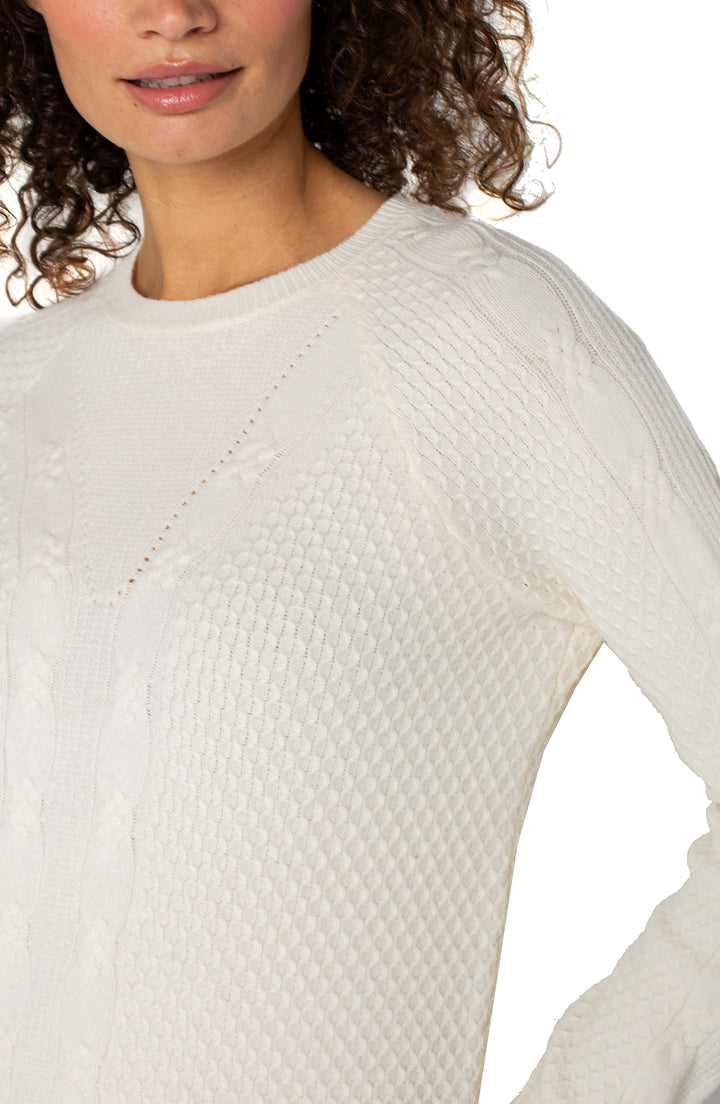 LONG SLEEVE CREW NECK RAGLAN SWEATER - ALABASTER