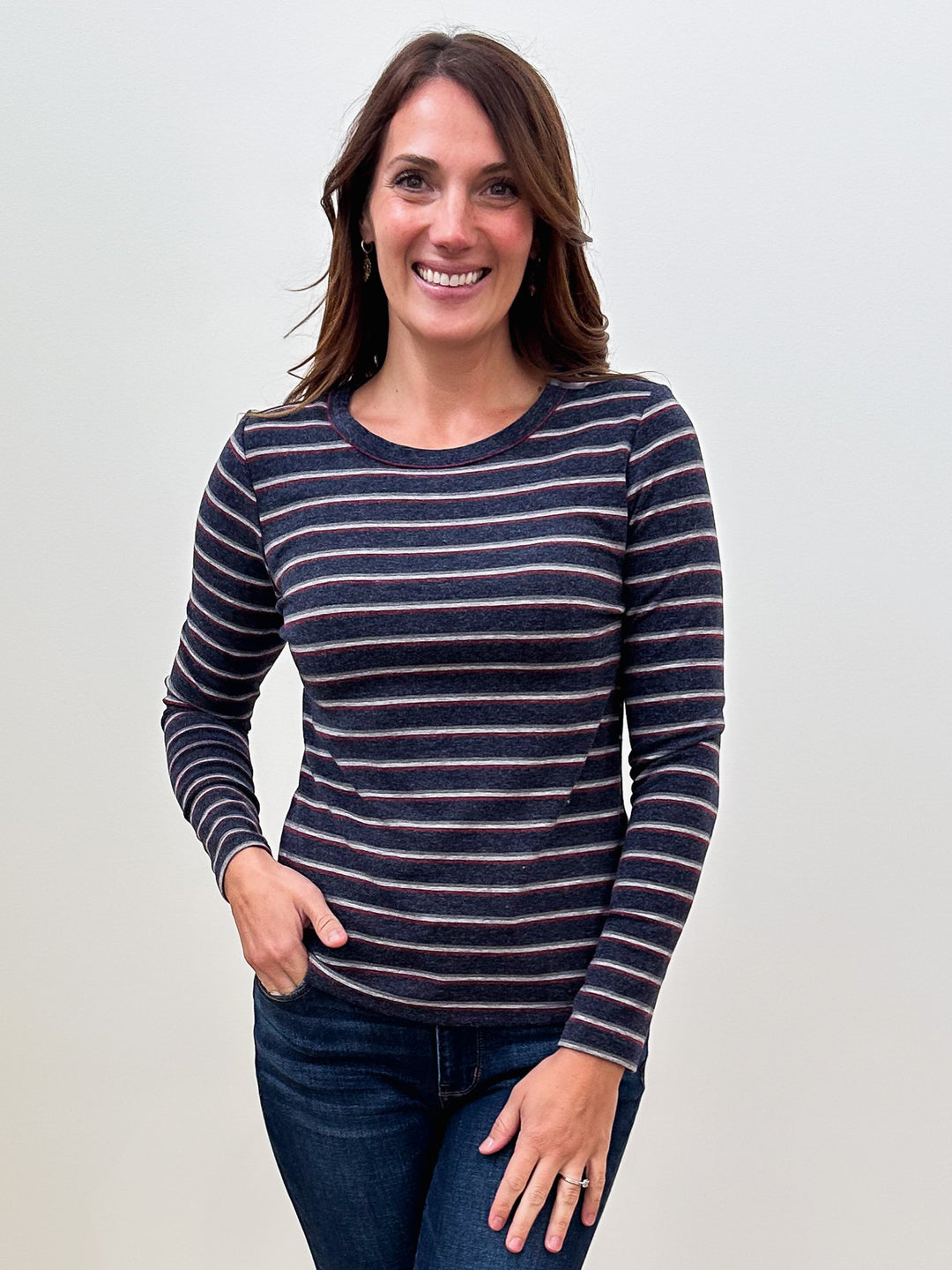 LONG SLEEVE BASIC STRIPED TOP - NAVY