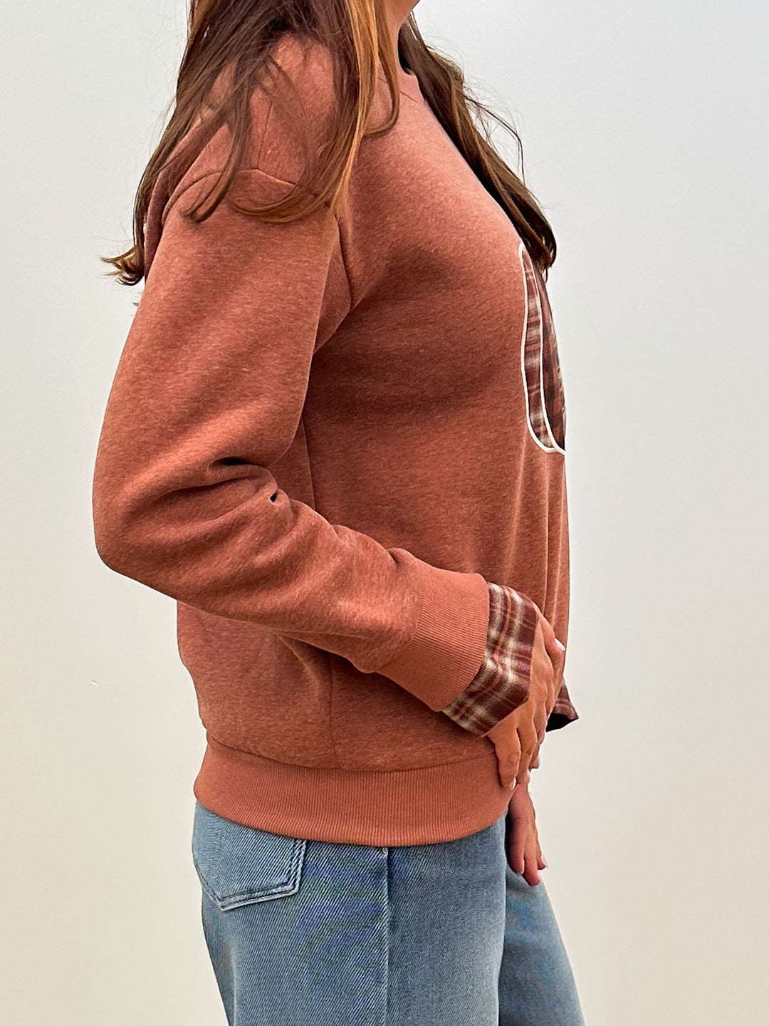 L/S PUMPKIN PATCHWORK TOP - CINNAMON