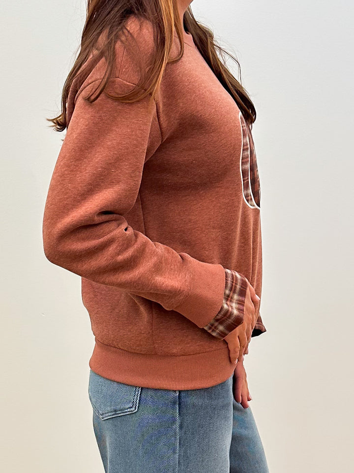 L/S PUMPKIN PATCHWORK TOP - CINNAMON